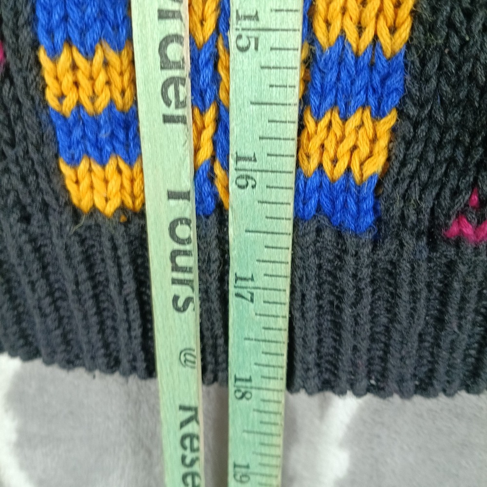 Vintage 80s Cardigan Sweater Women Size S Multicolor Geometric Triangle Button - Picture 6 of 7